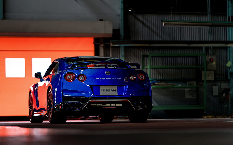 Nissan GT-R, 50th Anniversary Edition, 2020, R35, rear view, exterior, blue sports coupe, tuning GT-R, customized GT-R Japanese sports cars, Nissan, HD wallpaper