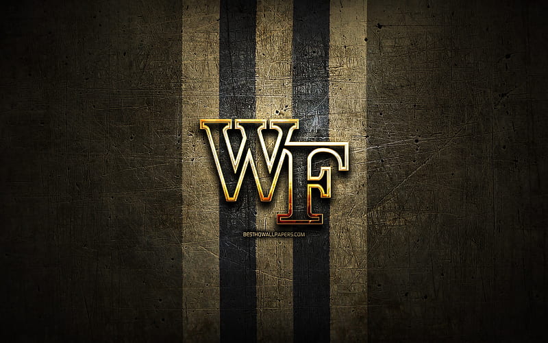 Wake Forest Demon Deacons, golden logo, NCAA, brown metal background, american football club, Wake Forest Demon Deacons logo, american football, USA, HD wallpaper