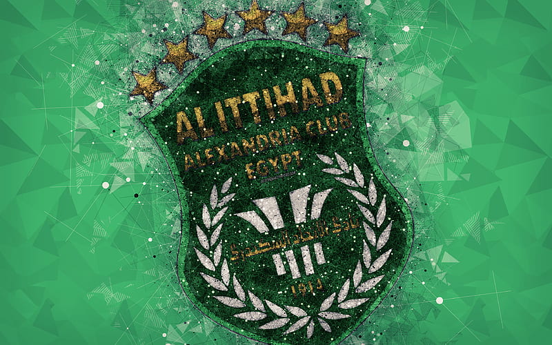 Al Ittihad Alexandria Club geometric art, logo, Egyptian football club, green background, Egyptian Premier League, Alexandria, Egypt, football, creative art, HD wallpaper