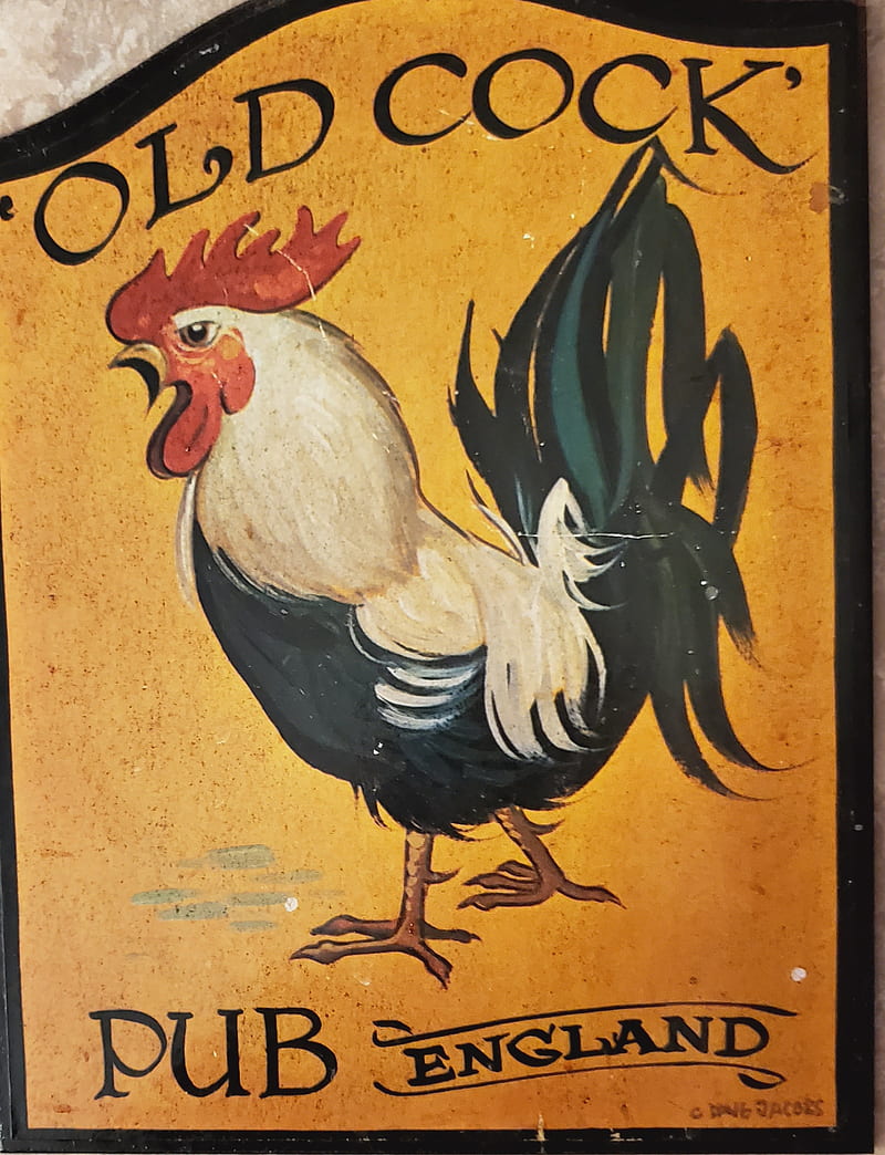 Old C**k Pub England, background, belle night, rooster, sign, HD phone wallpaper