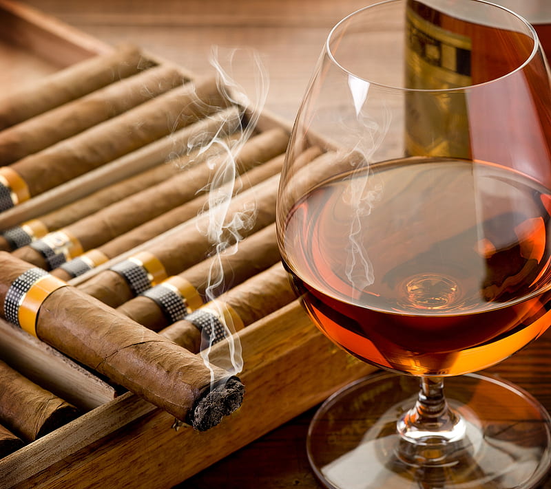 Fine Cigar, drink, glass, smoke, whiskey, HD wallpaper