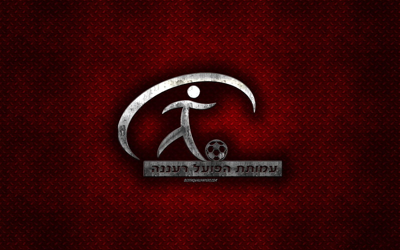 Hapoel Raanana, Israeli football club, red metal texture, metal logo, emblem, Raanana, Israel, Israeli Premier League, creative art, football, HD wallpaper