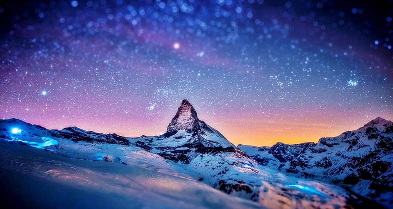 snowy mountain night wallpaper