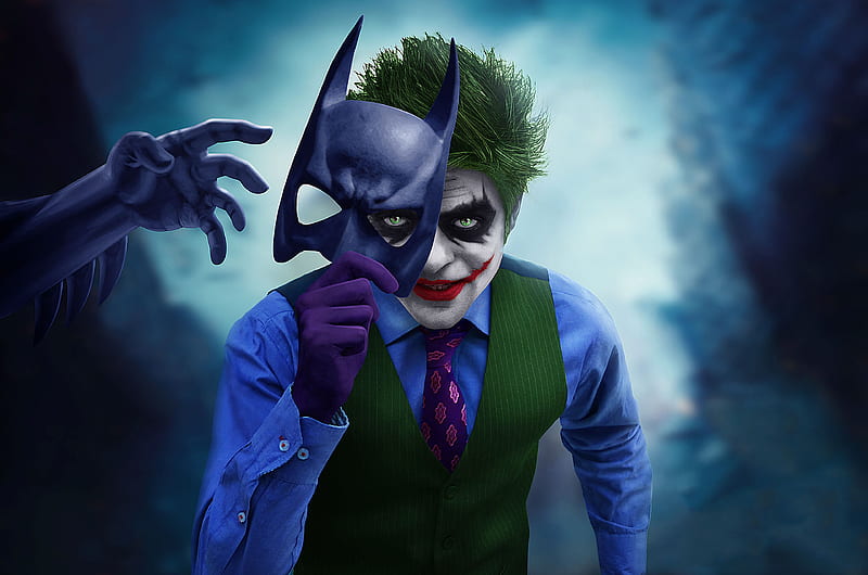 Joker With Batman Mask Off, joker, cosplay, behance, artist, superheroes, supervillain, HD wallpaper