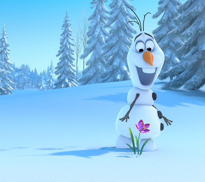snowman olaf, flower, frozen, happy, snow, winter, HD wallpaper