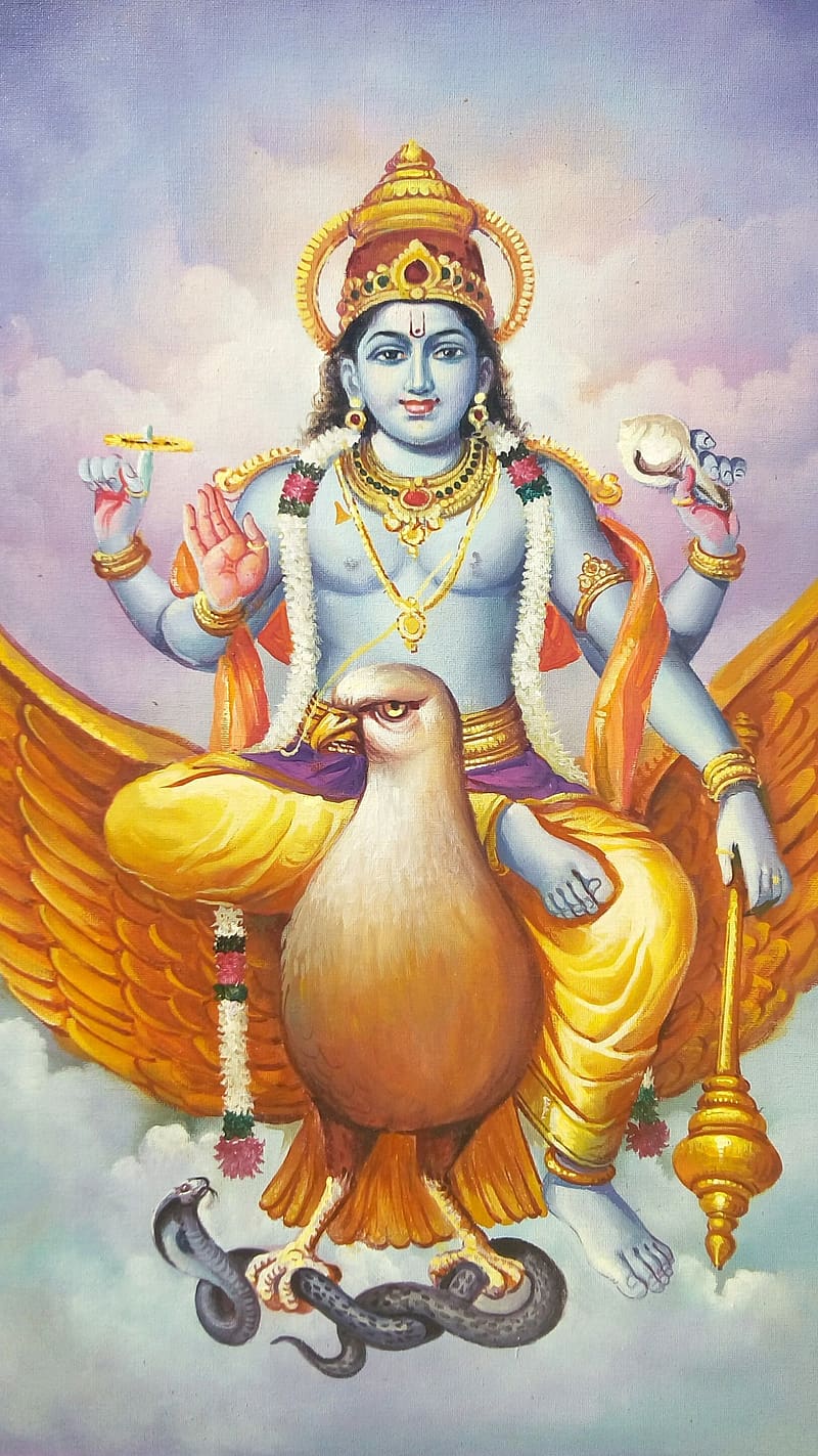 Vishnu Bhagwan Sitting On Garuda, vishnu bhagwan, garuda, lord, god, preserver, HD phone wallpaper