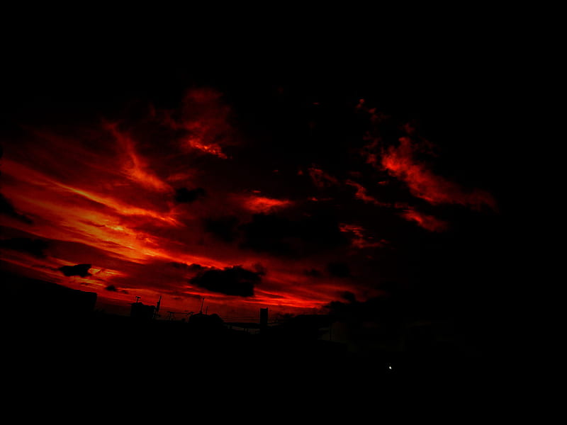 Red sky, black, cool, fire, galaxy, hole, nature, sundown, universe, HD wallpaper