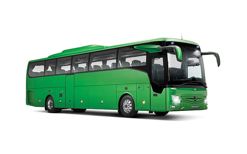 Mercedes-Benz Tourismo, 2021, passenger bus, new green Tourismo, passenger transport, Mercedes-Benz Buses, HD wallpaper