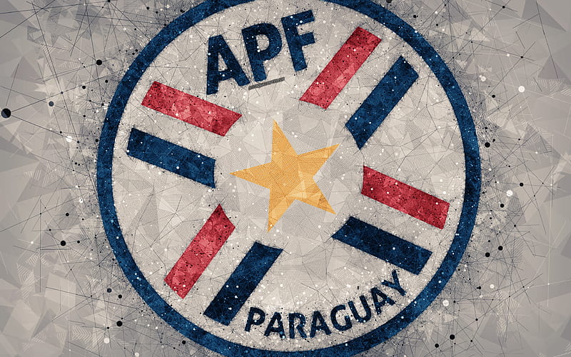 Paraguay national football team geometric art, logo, gray abstract background, emblem, Paraguay, football, grunge style, creative art, HD wallpaper