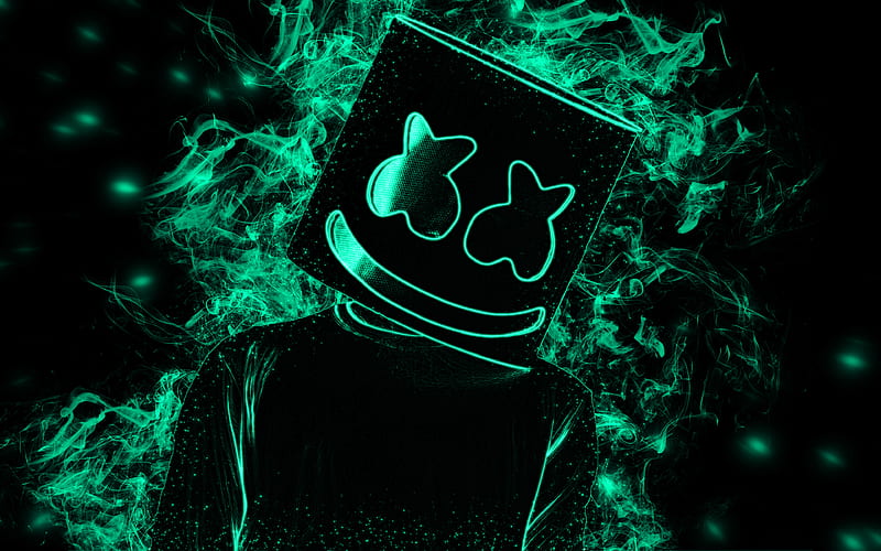 Marshmello American DJ, producer, creative art, green smoke, DJ, Chris Comstock, smoke art, HD wallpaper