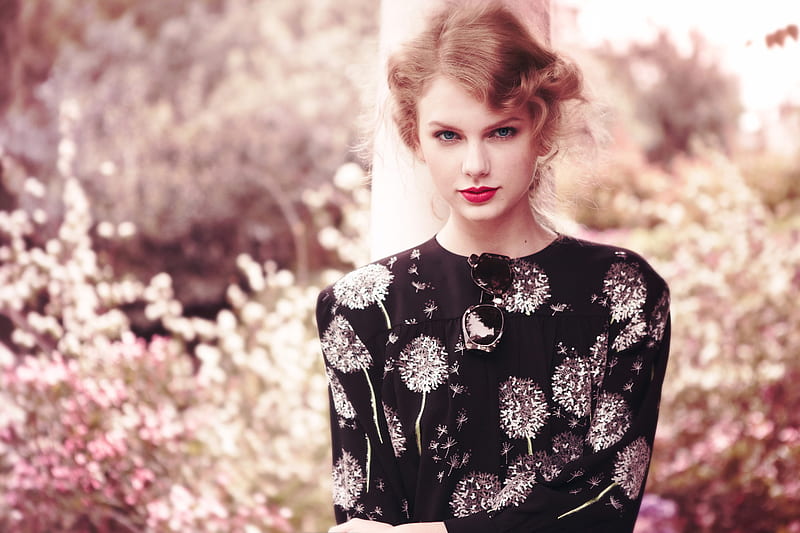 Taylor Swift, red, girl, black, lips, woman, singer, pink, HD wallpaper