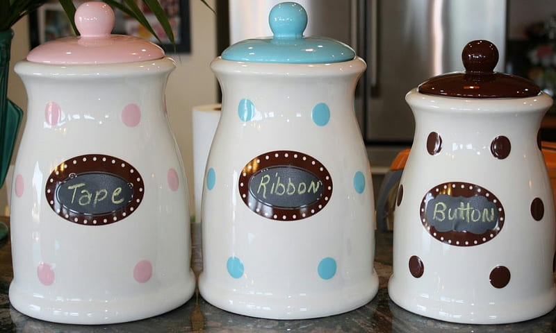 Polka Dots canisters _pastel, ceramic, spotty, canisters, abstract, other, HD wallpaper