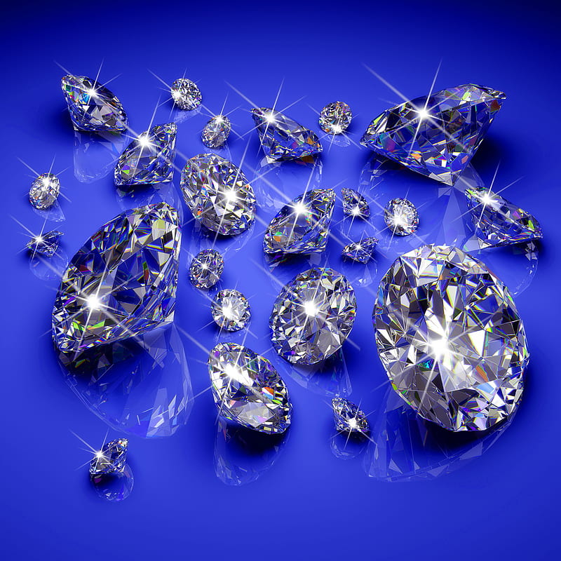 Diamonds, abstract, background, blue, shine, sparkle, stones, HD phone wallpaper