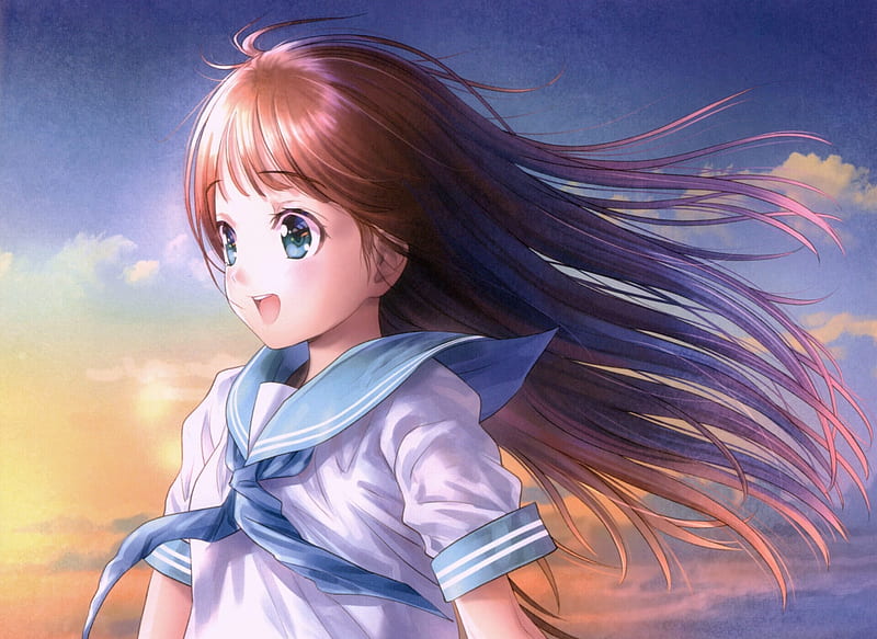 Anime, Girl, Blue Eyes, Brown Hair, School Uniform, HD wallpaper | Peakpx