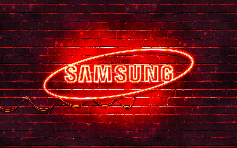 Samsung red logo red brickwall, Samsung logo, brands, Samsung neon logo,  Samsung, HD wallpaper | Peakpx