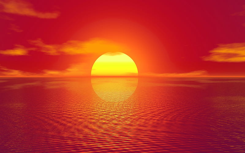 ocean, sunset bright sun, sea, HD wallpaper