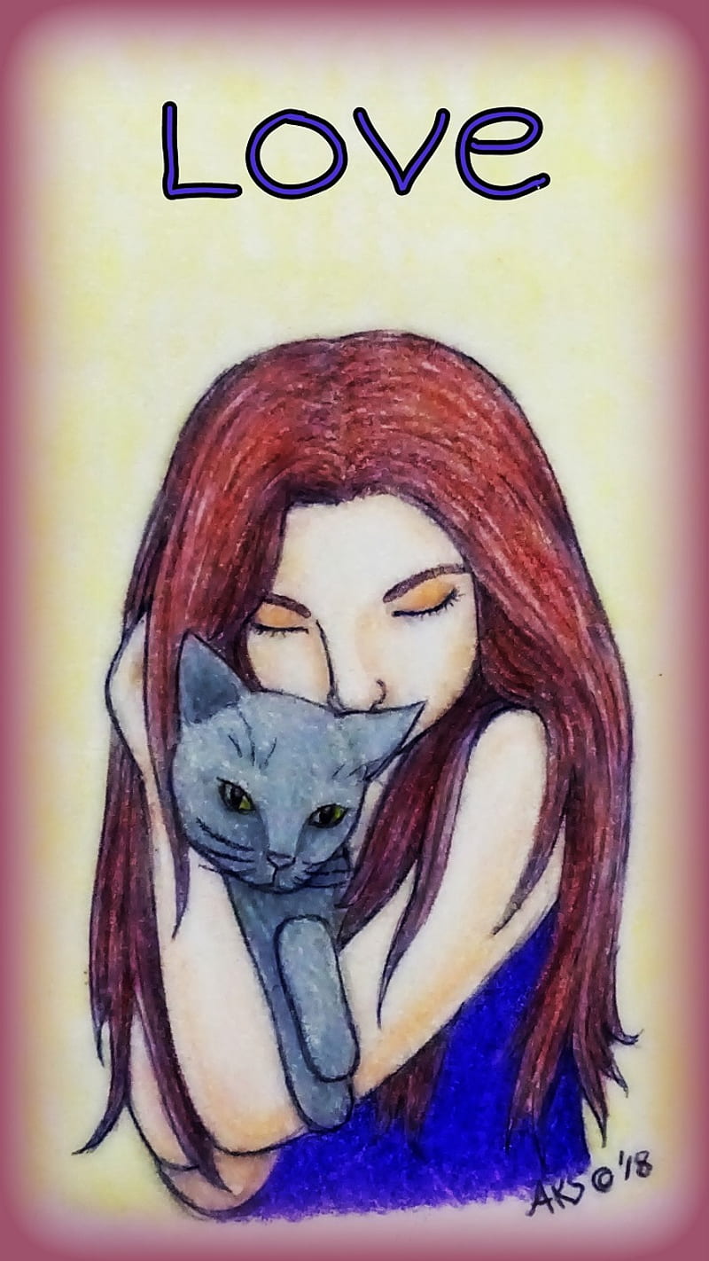 Amor - niña y gato, animales, dibujos, amistad, sostener, abrazo, gatito,  gente, Fondo de pantalla de teléfono HD | Peakpx