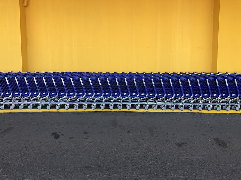 arranged blue grocery carts, HD wallpaper