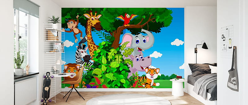  Dibujos animados de animales en el bosque - mural de pared asequible - pared,  Fondo de pantalla HD | Peakpx