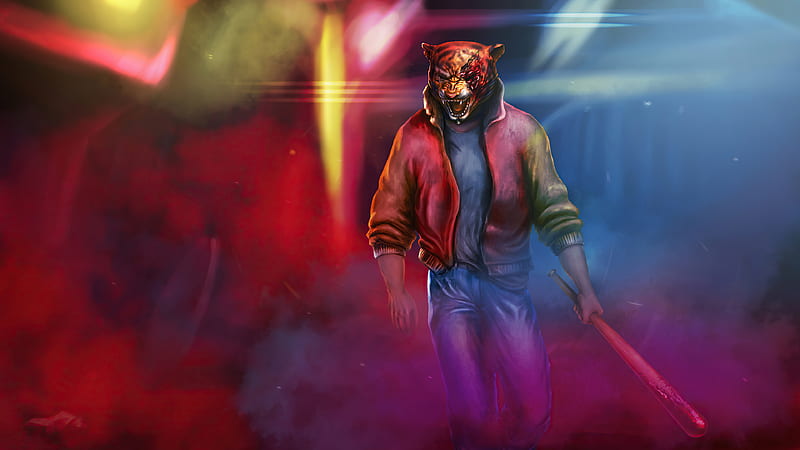 Man With Neon Tiger Synthwave, HD wallpaper