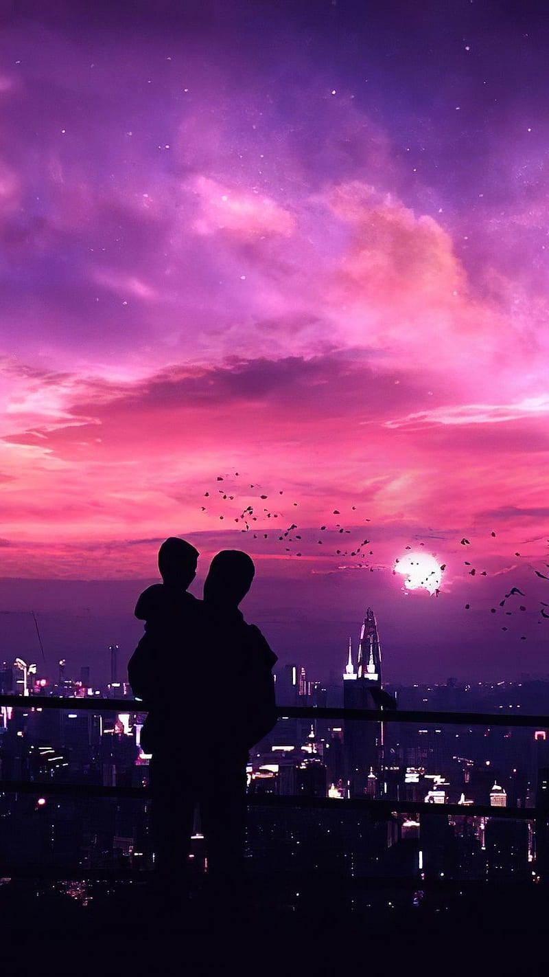 Father Son City View , night, dad, sun set, HD phone wallpaper