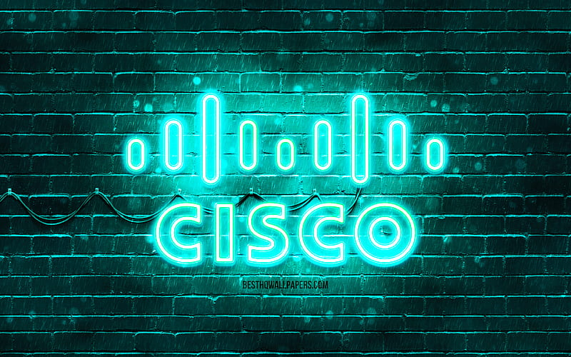 Cisco turquoise logo, , turquoise brickwall, Cisco logo, brands, Cisco neon logo, Cisco, HD wallpaper