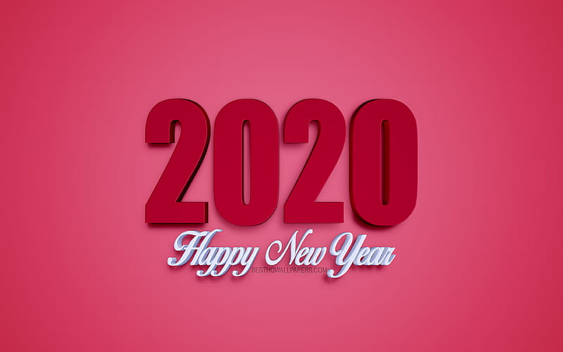 Happy New Year 2020, 2020 3D inscription, 2020 burgundy background, 2020 concepts, New Year, 2020, creative 3D art, HD wallpaper
