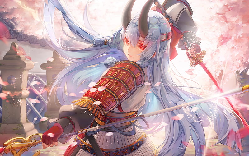 Samurai demon, red, manga, horns, demon, fantasy, girl, samurai, anime,  katana, HD wallpaper | Peakpx