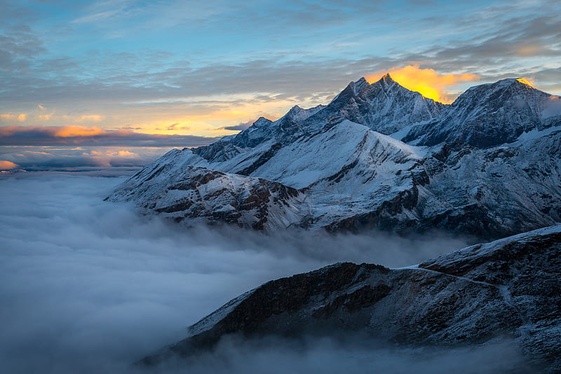Landscape, Sky, Mountains, Fog, Alps, Earth, Switzerland, Alps Mountain, Summit, HD wallpaper