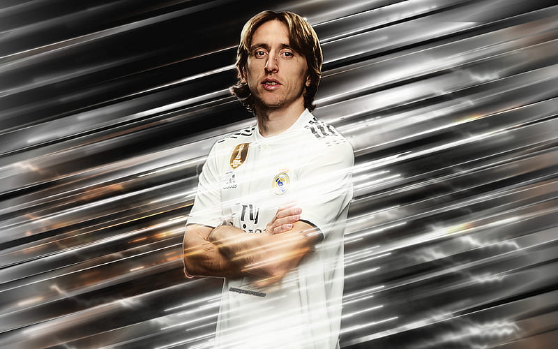 Luka Modric creative art, blades style, Real Madrid, Croatian footballer, La Liga, Spain, white creative background, football, Modric, HD wallpaper