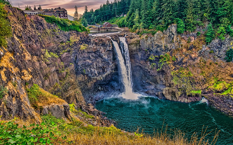 Snoqualmie Falls rocks, beautiful nature, Washington, USA, America, R, Snoqualmie River, HD wallpaper
