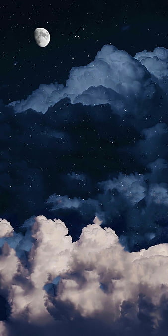 Nubes aesthetic, stars, fondo de pantalla luna, night, sky, HD phone wallpaper