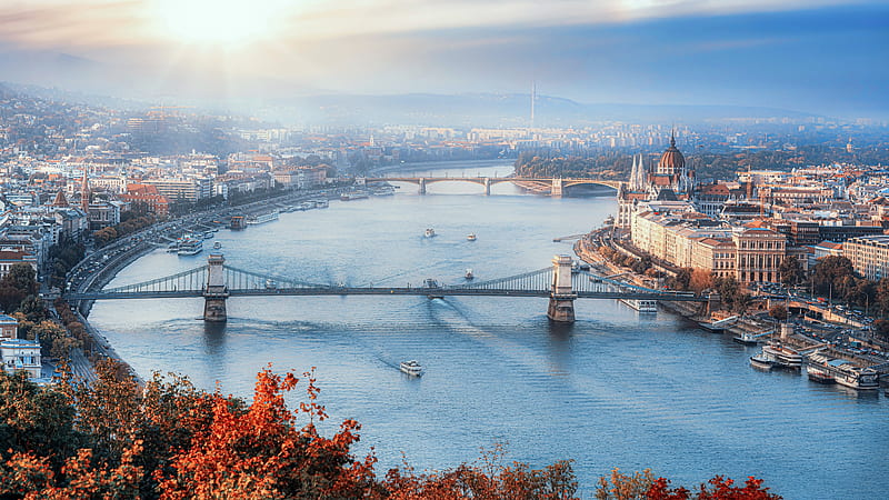Cities, Budapest, Bridge, City, Hungary, River, HD wallpaper