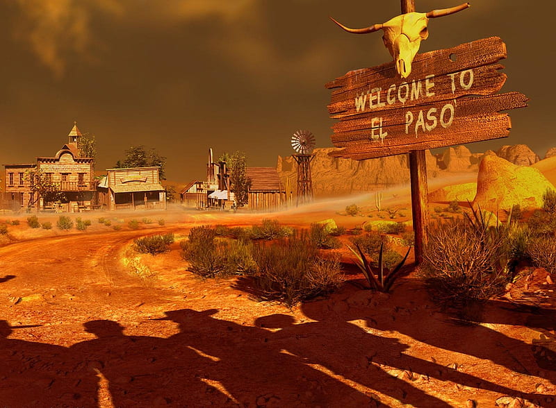 Welcome to El Paso, shadows, painted, old west, cowboys, HD wallpaper