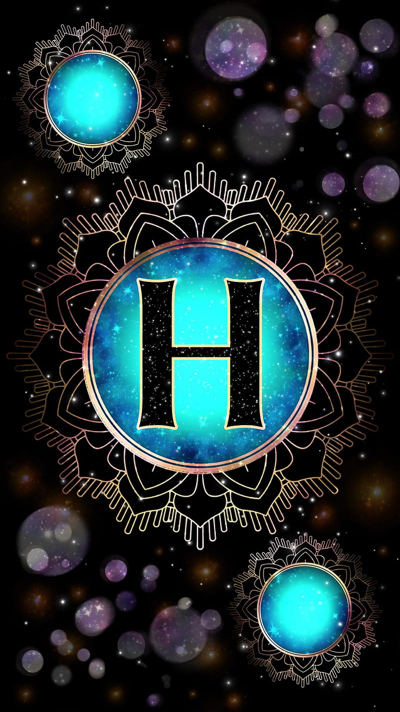Magick Mandala H, galaxy, glow, initial h, letter h, magic, mystical, occult, orb, HD phone wallpaper