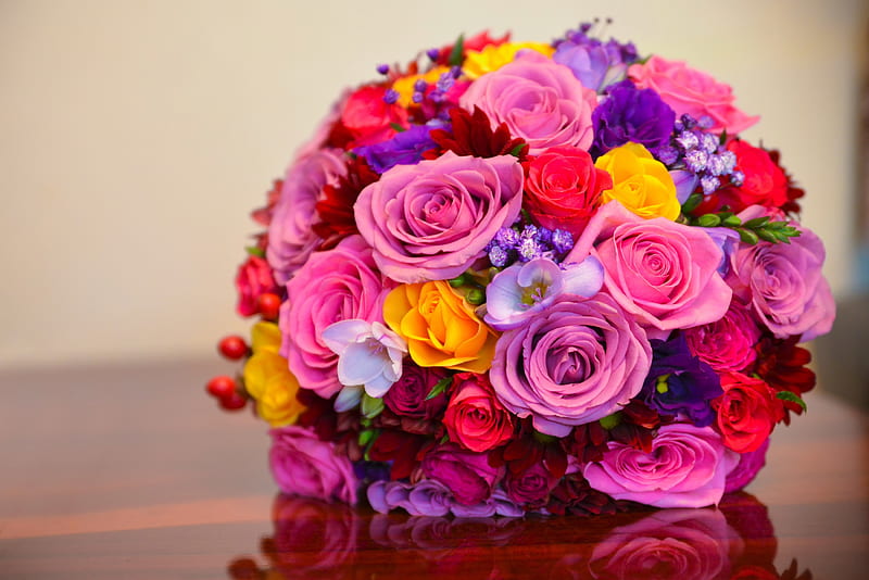 Flowers, rose, pink, sia, bouquet, flower, yellow, HD wallpaper