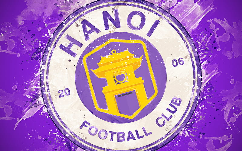 Ha Noi FC paint art, logo, creative, Vietnamese football team, V League 1, emblem, purple background, grunge style, Hanoi, Vietnam, football, HaNoi FC, HD wallpaper
