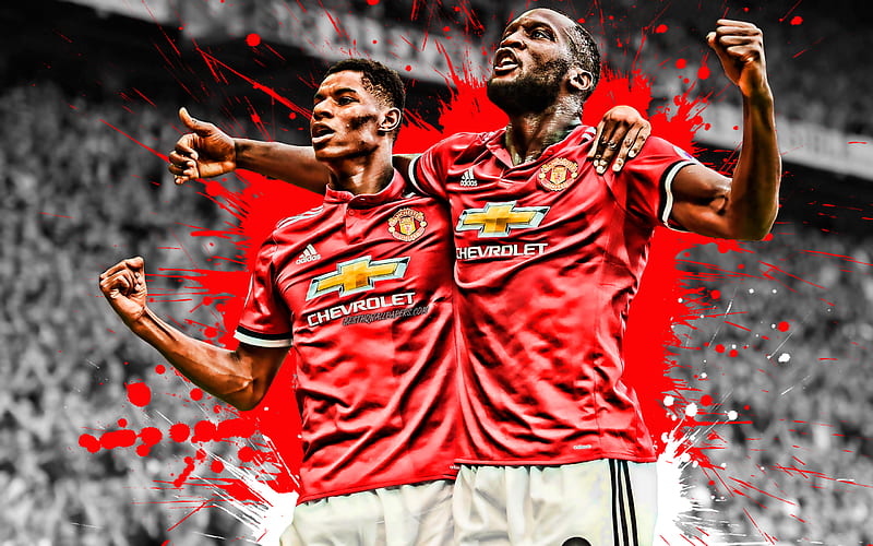 Marcus Rashford, Romelu Lukaku, Manchester United FC, strikers, leaders, footballers, England, Premier League, HD wallpaper