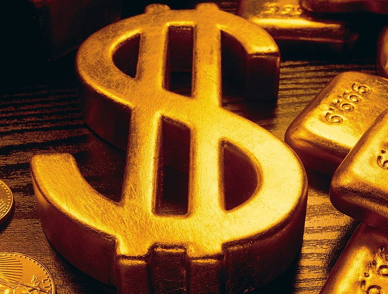 Dollar Sign, solid gold, money, gold bullion, HD wallpaper