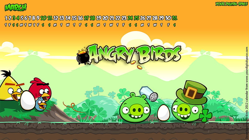 March-Angry bird the whole of 2012 Calendar, HD wallpaper