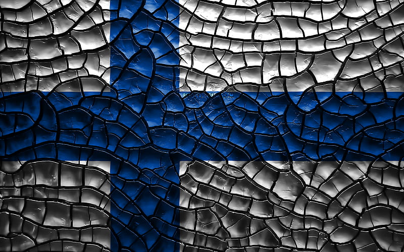 Flag of Finland cracked soil, Europe, Finnish flag, 3D art, Finland, European countries, national symbols, Finland 3D flag, HD wallpaper