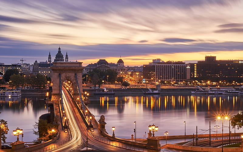 Morning in Budapest, Hungary, bridge, Hungary, Budapest, Danube, river, morning, HD wallpaper