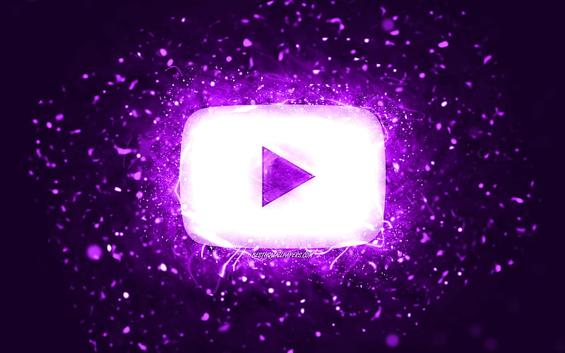Youtube violet logo, violet neon lights, social network, creative, violet abstract background, Youtube logo, Youtube, HD wallpaper