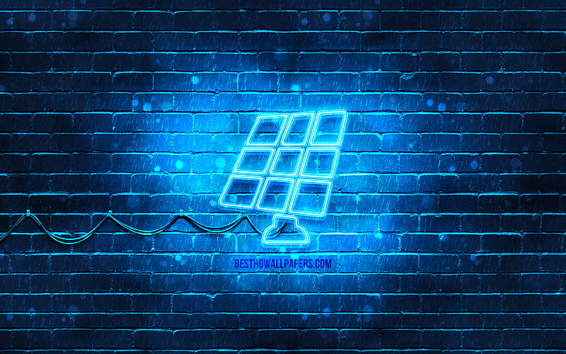 Solar Panel neon icon blue background, neon symbols, Solar Panel, creative, neon icons, Solar Panel sign, technology signs, Solar Panel icon, technology icons, HD wallpaper