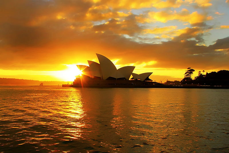 Sunset on the Sydney Opera House, Australia, australia, sydney, water, sunset, HD wallpaper