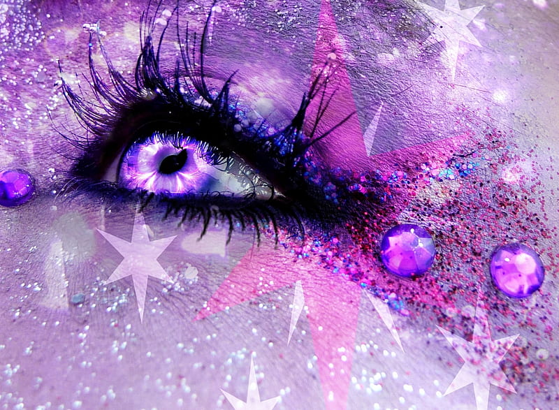 Amethyst eye, fantasy, eye, glitter, texture, creative, pink, star, HD wallpaper