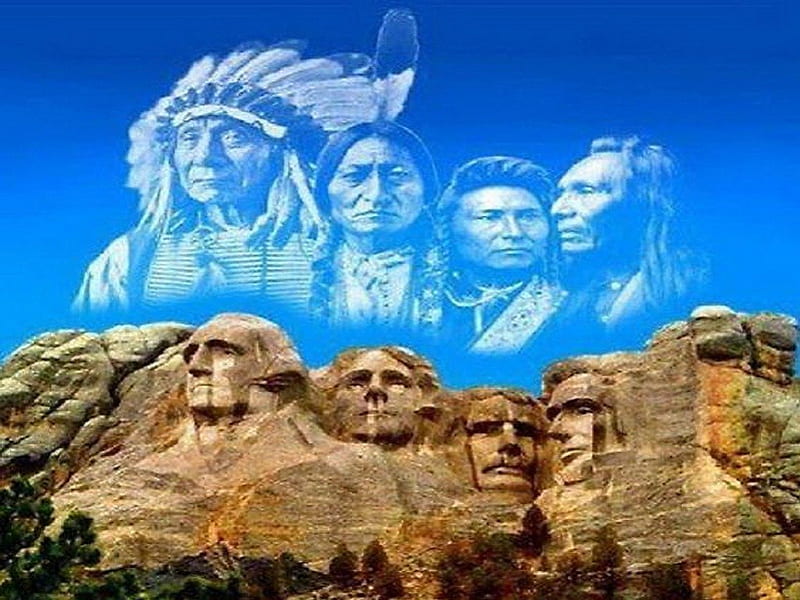 Spirits of Mt Rushmore, Mt Rushmore, chiefs, Native Americans, spirits, HD wallpaper