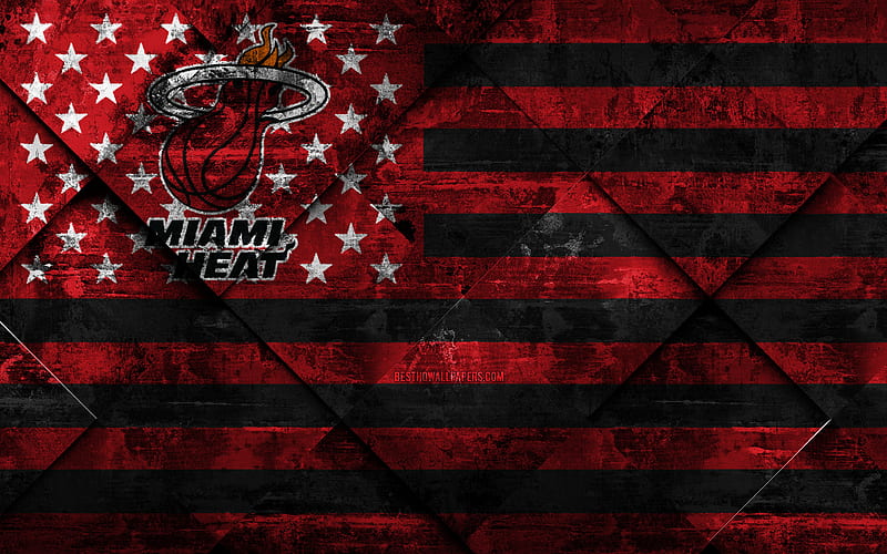Miami Heat American basketball club, grunge art, rhombus grunge texture, American flag, NBA, Miami, Florida, USA, National Basketball Association, USA flag, basketball, HD wallpaper