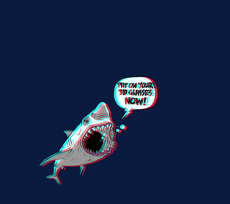 Shark 3d, blue, funny, HD wallpaper