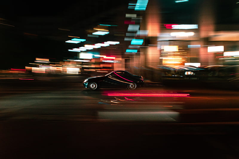 car, movement, speed, motion blur, lights, night, HD wallpaper